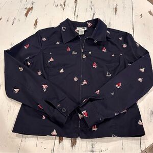 Nautical Navy long sleeve  zip up top with Sailboat theme Print